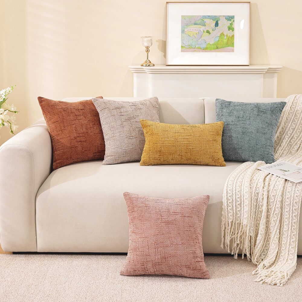5310 Chenille Throw Pillow Covers 12x20 Inch Set of 2,Thick Textured Slubby - Picture 4 of 6